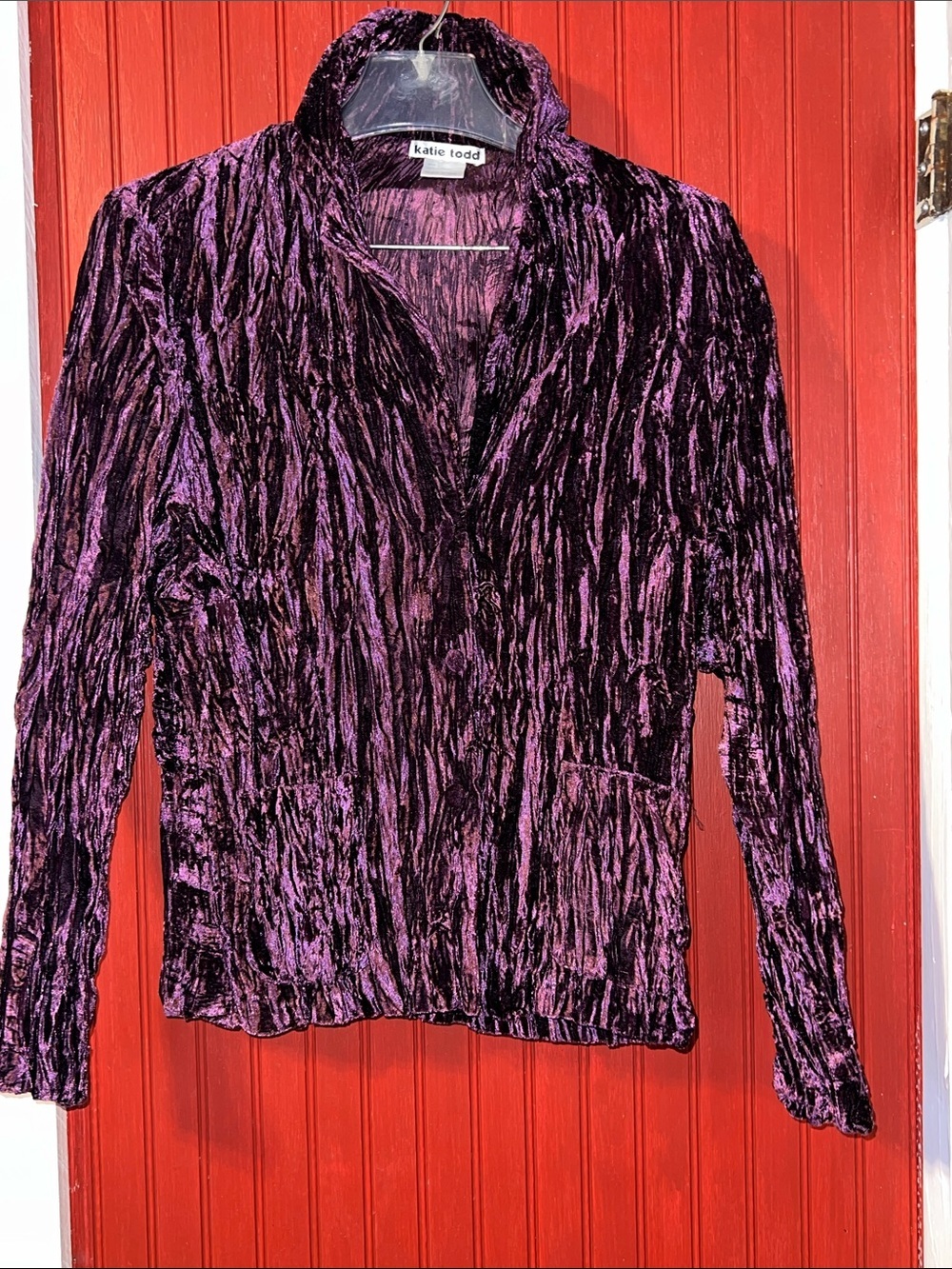 Katie Todd Women's Crushed Velvet Long-Sleeve Top in Purple Goth Grunge L